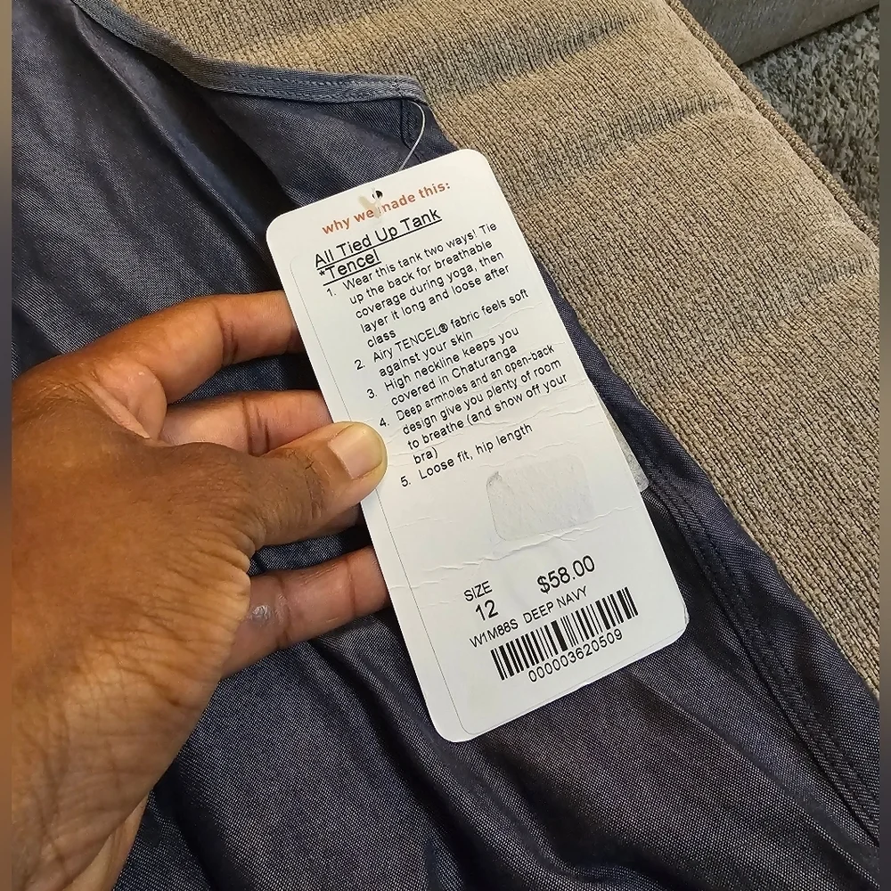 Lululemon Athletica Deep Navy All Tied Up Tencel Lyocell Open Back Yoga Top 12 - Picture 4 of 8